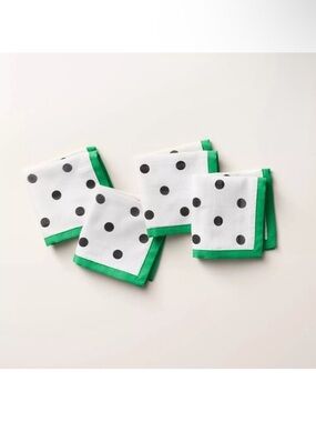 Kate Spade Polka Dot Cocktail Napkins with Green Trim (8)